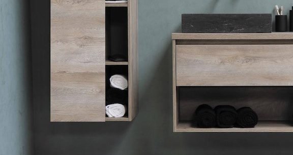 brown wooden cabinet with mirror