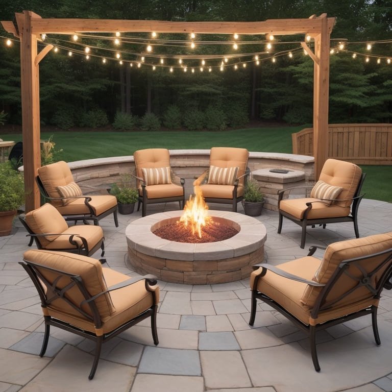 Outdoor-Living-Spaces-image-in-westchester-ny A backyard patio with a fire pit and comfortable seating.