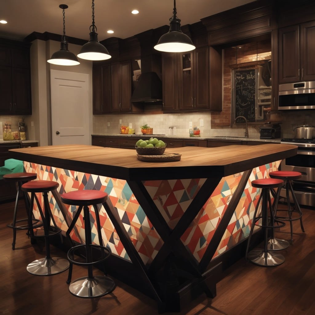 Triangular island with stools