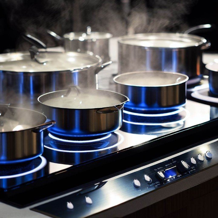 Induction cooktop with pots