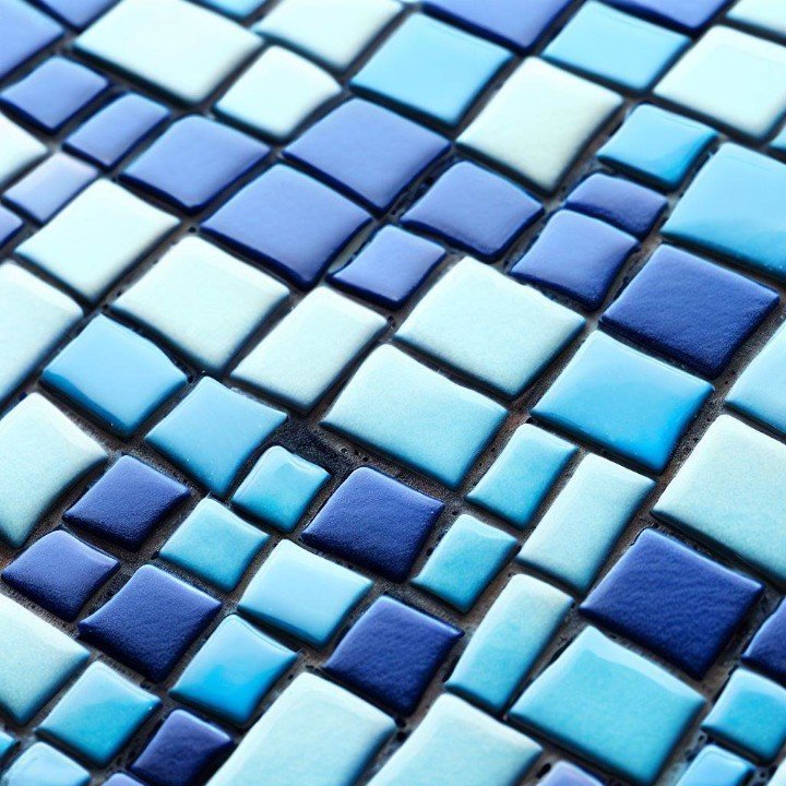 Mosaic tiles with blue grout 2